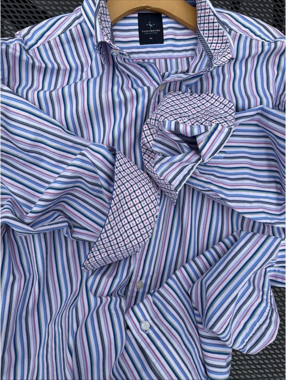 TAILORBYRD DESIGNER BUTTON UP DRESS SHIRT Mens XL Striped Colorful Flip Cuffs - Picture 8 of 9